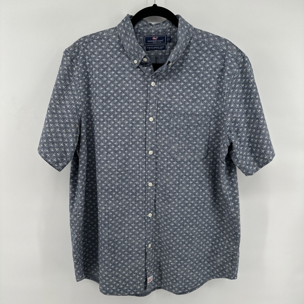 Vineyard Vines Shirt Mens Large Blue Slim Fit Murray Button Down Fish Print
